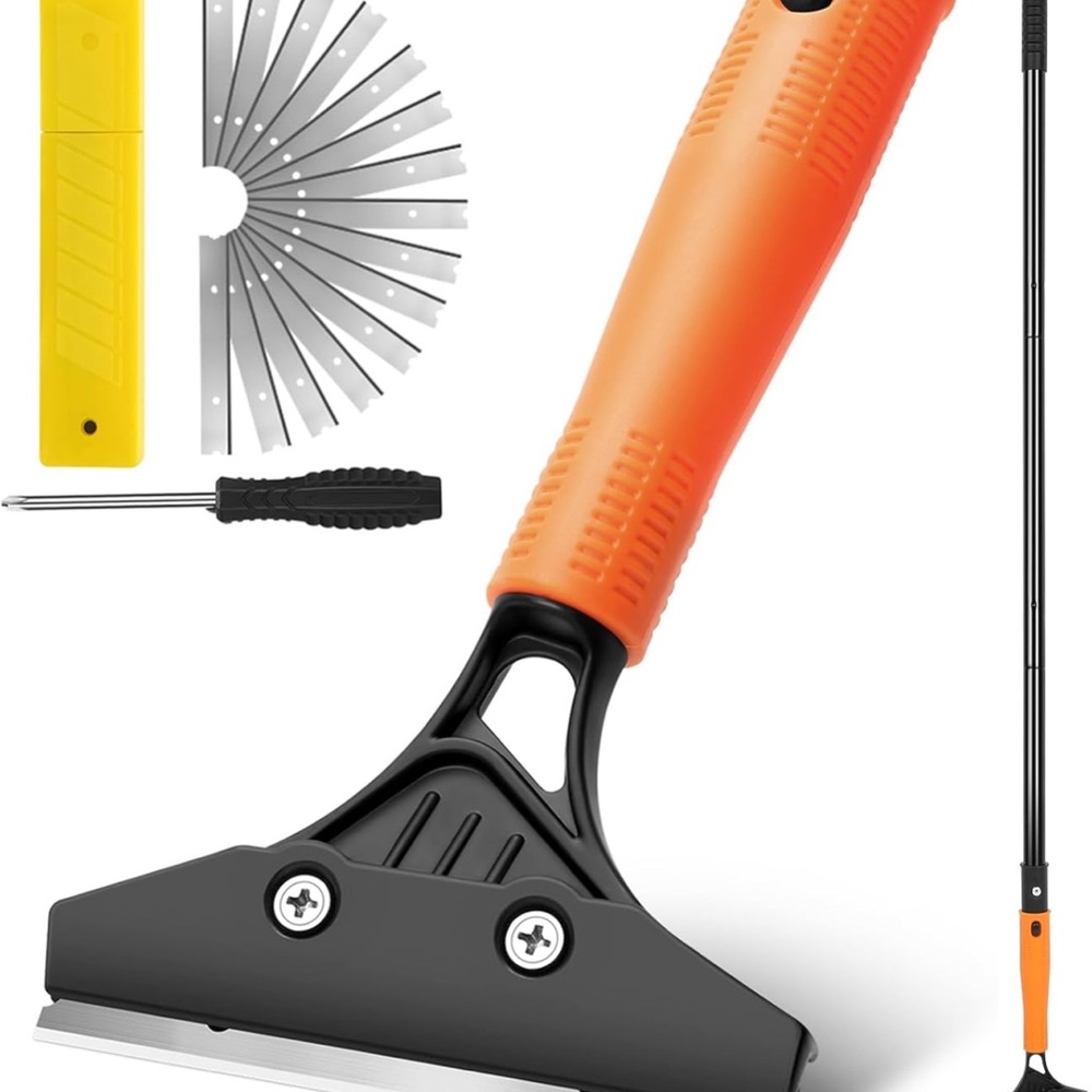 Razor blade floor scraper with long handle. NIB.